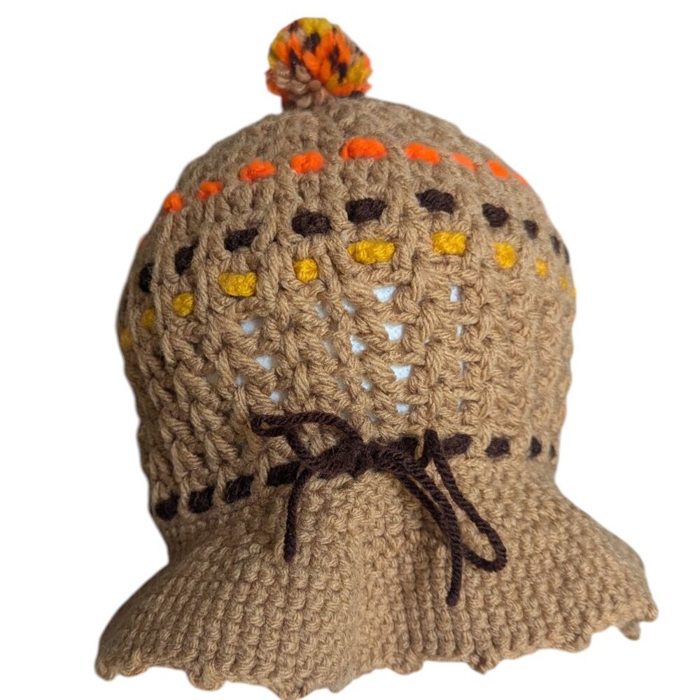 Vintage Knit Bucket Hat Dopamine Dressing Crochet Boho Festival Hippy Hippie‎ - Picture 3 of 6